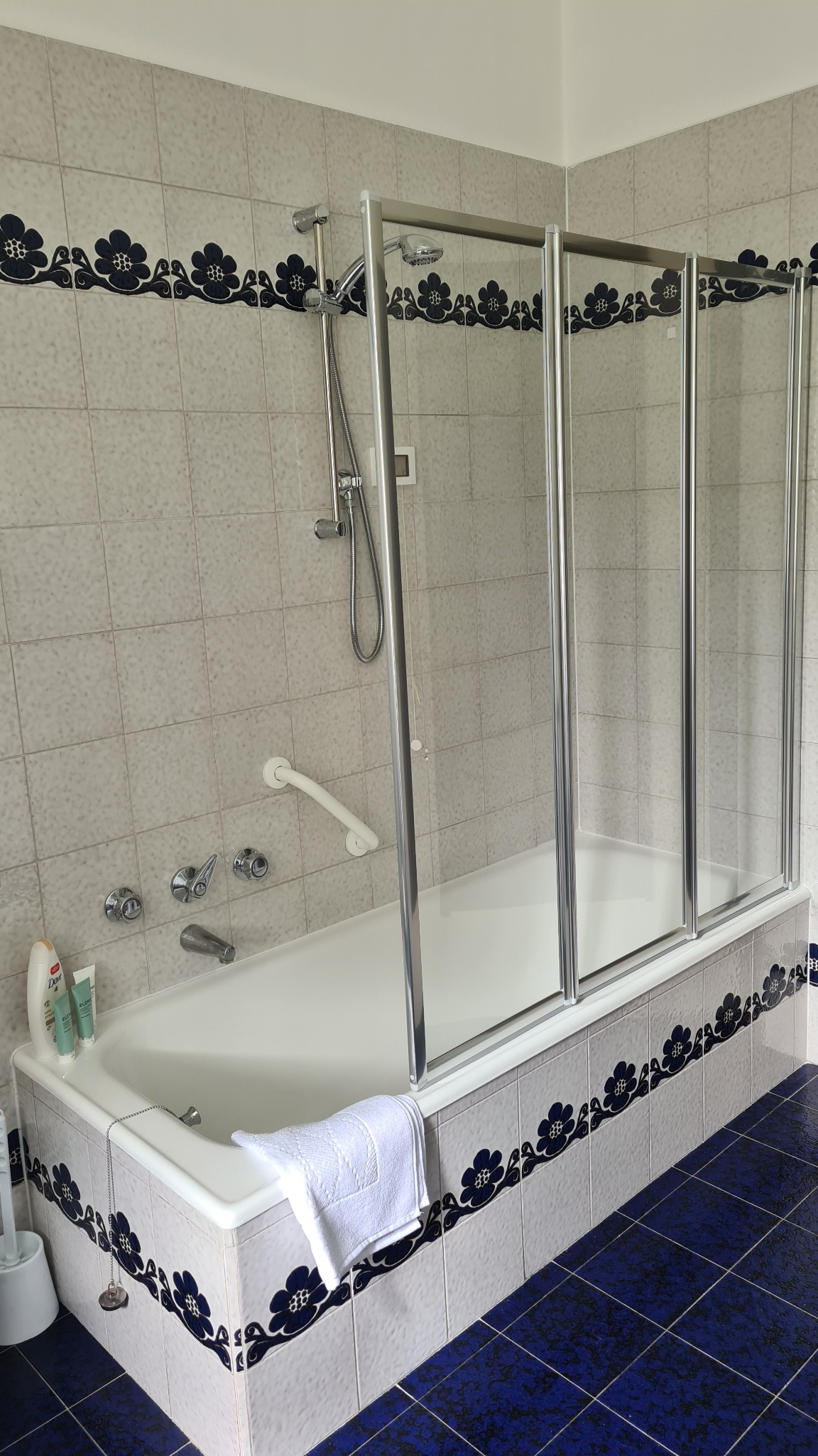 Actual bathtub with shower screen